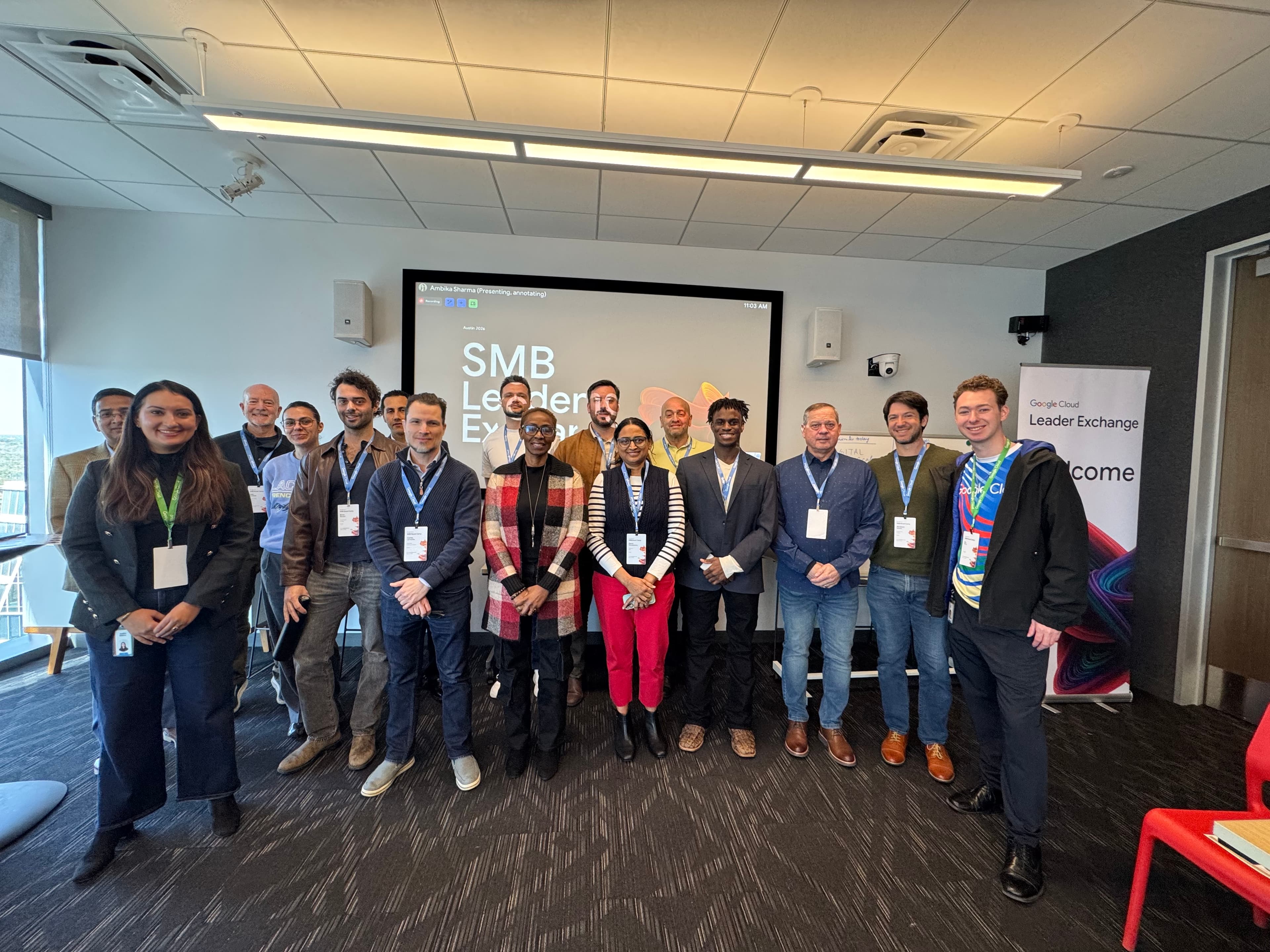 Shawn Burst with attendees of the Google Cloud SMB Leader Exchange roundtable in Austin, 2026