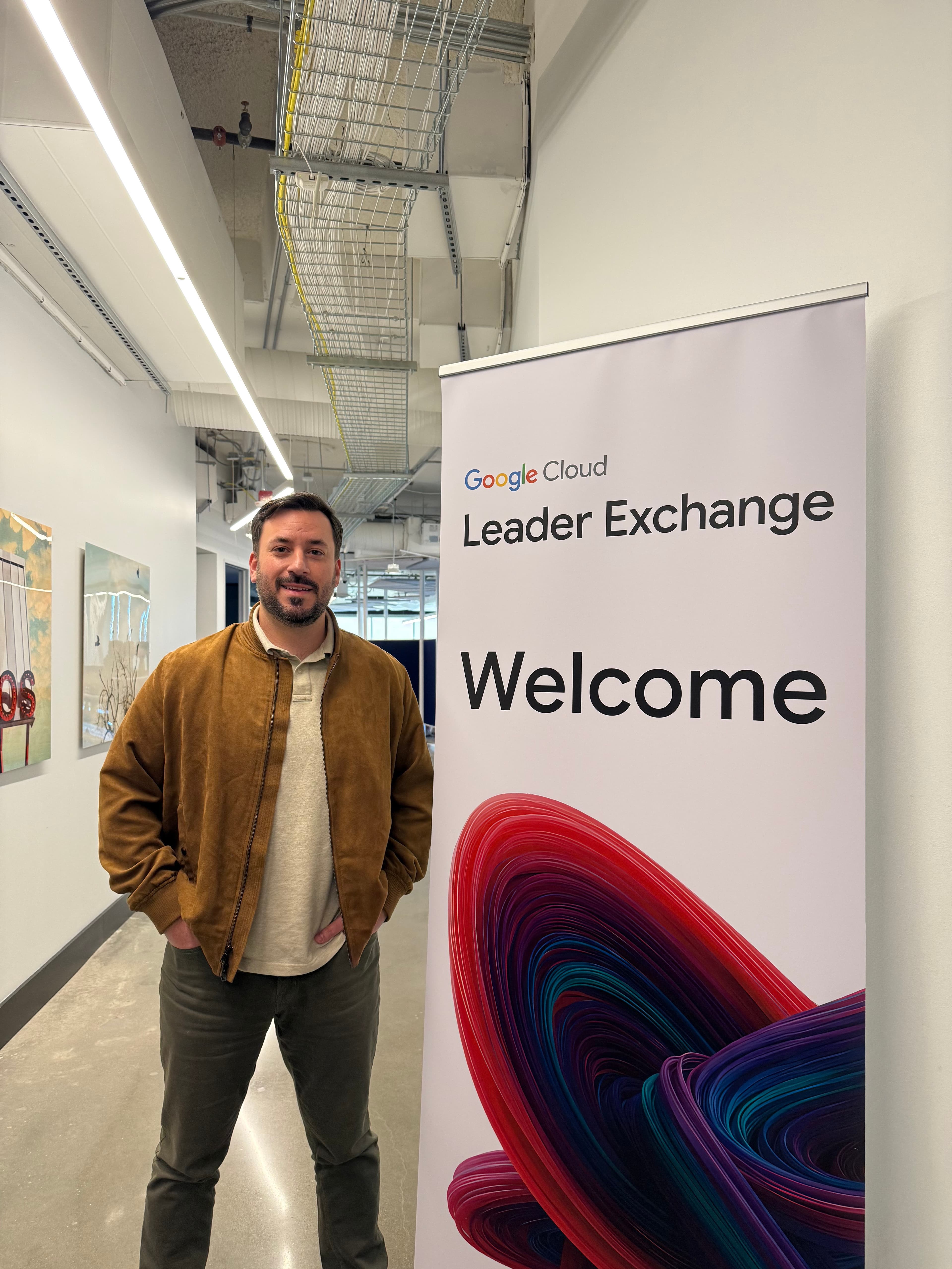 Shawn Burst at the Google Cloud Leader Exchange welcome banner